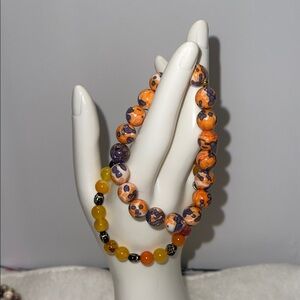 Orange and Yellow sunset solstice and chalcedony stone Beaded Bracelet Set